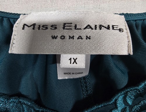 MISS ELAINE Plus Size Short Sleeve Jewel Neck Long Nightgown Jade Green 1X NWT - Picture 6 of 8