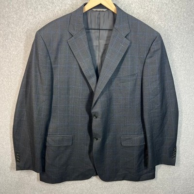 Canali Mens 48R Wool Blazer Sport Coat Grey Blue Windowpane Plaid Made in Italy