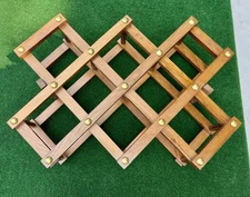 Solid Oak and Brass Tack Accordian 8 Bottle Diamond Wine Rack MCM Vintage