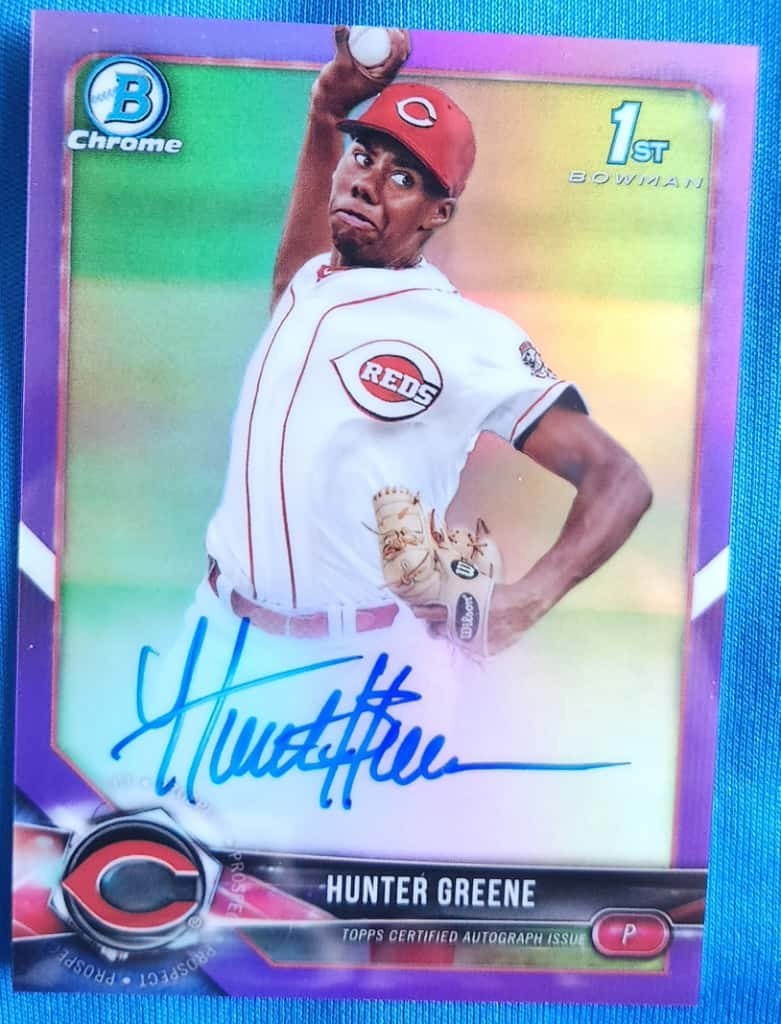 2018 Bowman Chrome - Hunter Greene 1st Auto Purple Refractor /250 RC - Reds