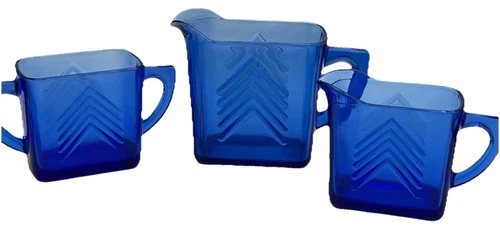 1930s Vintage Hazel Atlas Cobalt Blue Ritz Depression Glass Arrow Sugar Creamer