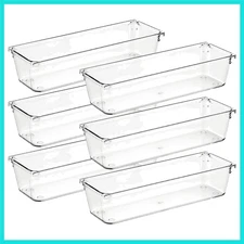 6 Pack Drawer Organizer - 3" X 9" Plastic Storage Bins, Acrylic Organizers wi...
