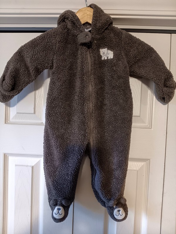 EUC Carter's Sherpa Baby Bear Pram Bunting Brown 6 Months UNISEX Full Zip Mitten