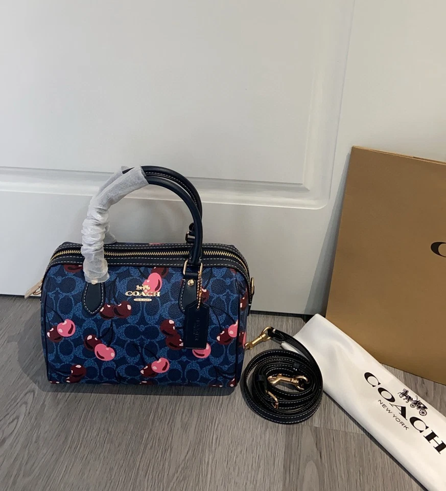 C.OACH Rowan Satchel Bag In Signature Canvas With Cherry Print CY692 New - Image 2 of 4