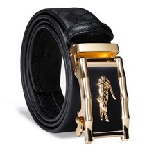 Men Luxury Leather Ratchet Belt Gold Crocodile Auto Buckle Formal Business