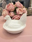 Vintage Full Size Milk Glass Hen On Nest