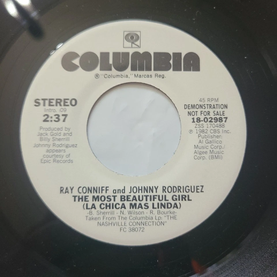 Ray Conniff & Johnny Rodriguez ~ The Most Beautiful Girl/ Same ~ 45 RPM Record - Image 4 of 4