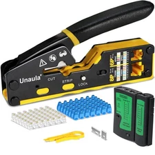 RJ45 Crimp Tool Kit, Ethernet Pass Through Crimper, Network Tool Kit, Cat5 Ca...
