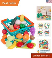Play Food for Toddlers with Farmers Market Basket and Chopping Board, Toy Foo...