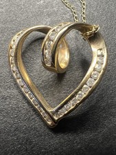 10K Yellow Gold Diamond Heart Pendant Necklace Channel Set 18" Chain CI Marked