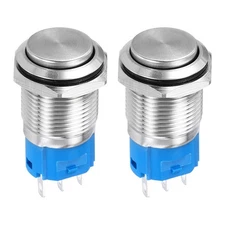 5/8" Latching Push Buttons Switch Domed Head Silver with Welding Foot, 2Pcs
