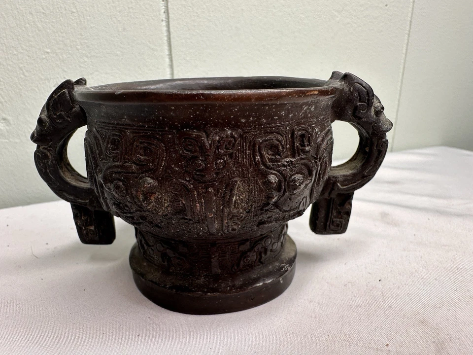 Antiguo recipiente miniatura de la Edad de Bronce China Gui ritual cuenco 4" Foto 4 de 4