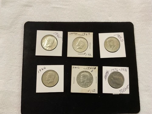Kennedy Half Dollar(lot of 6) 1965-1966-1967-1968D-1969D-Bicentennial 1776-1976