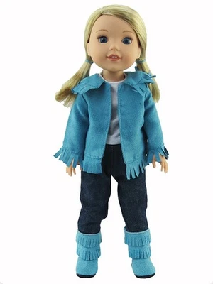 Teal Western Fringe Outfit Fits 14.5 Wellie Wisher American Girl Doll Clothes