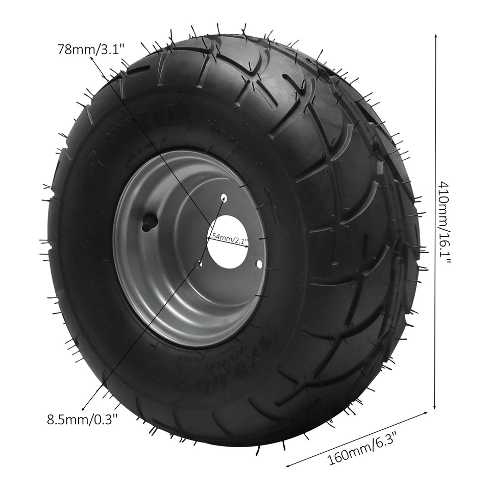 4PC 16x8-7 Road Tyre 7 inch 3 Stud Wheel Rim for ATV Quad Go Kart 110cc 125cc - Image 2 of 4