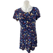 VTG Jessica Howard Blue Hanging Clothes Print Short Sleeve T Shirt Mini Dress M