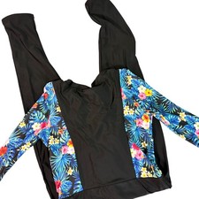 Girls Long Sleeve Full Coverage Swimsuit Tropical Print Rash Guard