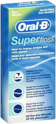 Oral-B Super Floss Pre-Cut Strands 50 Count Pack of 4 Dental Floss for Braces,