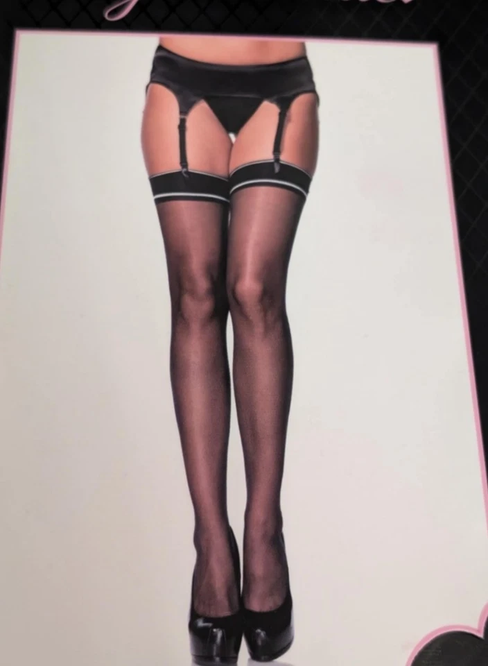 Novas meias transparentes de elastano Leg Avenue com faixa listrada - Imagem 3 de 4