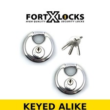 70MM STAINLESS STEEL H/DUTY WEATHERPROOF DISC PADLOCK * KEYED ALIKE * X 2/4 KEYS