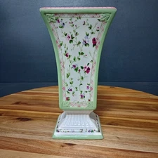Vintage Laura Ashley FTD Chintz Ceramic Square Vase 9" Pedestal French Cottage