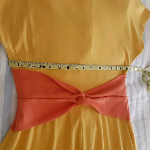Vtg 90s Bright Yellow Stetch Knit Dress W/ Orange Color Block Pam's Closet M 10 - Picture 7 of 14