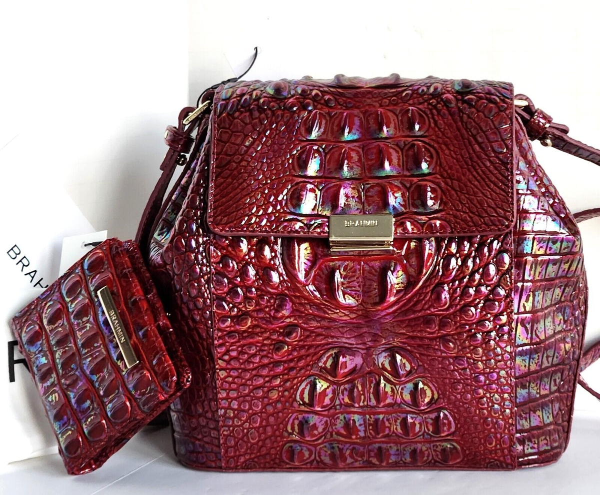 🌹Brahmin Margo Crossbody Sangria Metallic Leather Bag Bi-fold