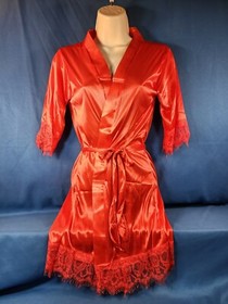 Satin Silk Women's Bridal Short Lace Up Kimono Robe Sleepwear Sexy Lady Wedding 