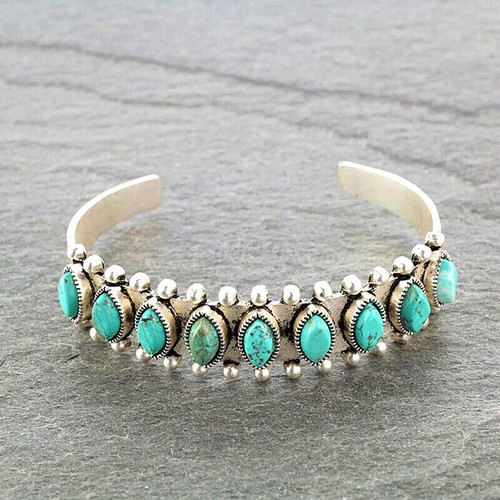 Men Women Turquoise Bracelets Bohemian Vintage Open Bangles Cuff Jewelry Gifts - Picture 16 of 22