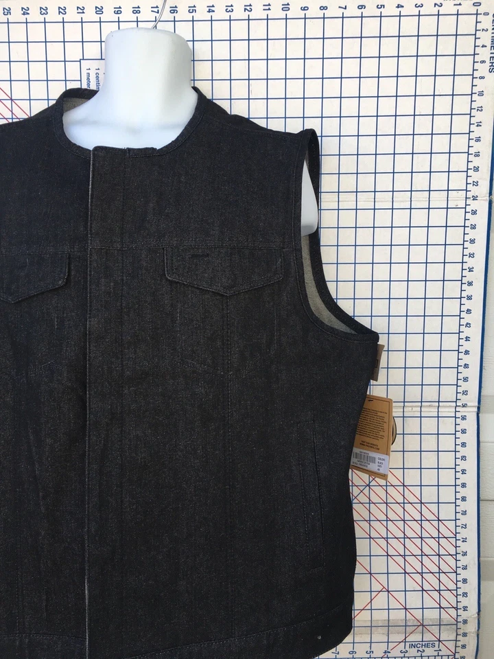 First Mfg Concealed Carry Rough Neck Black Denim Motorcycle Vest - Image 3 of 4