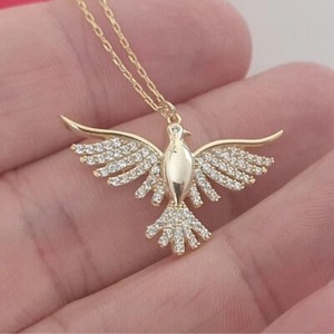 Authentic 2.50 Ct Round Cut Simulated Diamond Flying Birds Pendant 14K Yellow Gold Plated