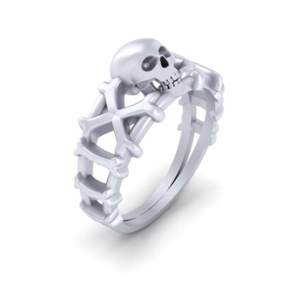 Crossbones Pirates Skull Wedding Ring Silver Gothic Engagement Ring For Womens