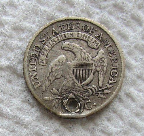 1832 Capped Bust Silver Half Dime Rare Key Date Fine Detail Holed Cleaned - Picture 2 of 3