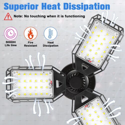 LED Garage Lights with Deformable Panels 8000LM E26/E27 Base for Workspaces - Picture 3 of 7