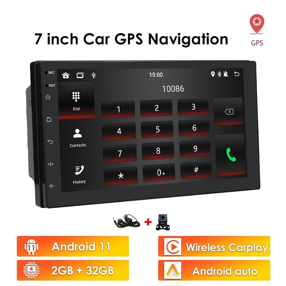 Backup Camera &GPS Double 2Din 7" Car Stereo Radio Carplay Player WiFi Bluetooth - Image 4 of 4