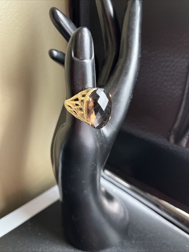 Sterling 925 Vintage Smokey Vine Quartz Ring Size 8.25 Chunky Oval Stone TURKEY - 第 1/6 張圖片