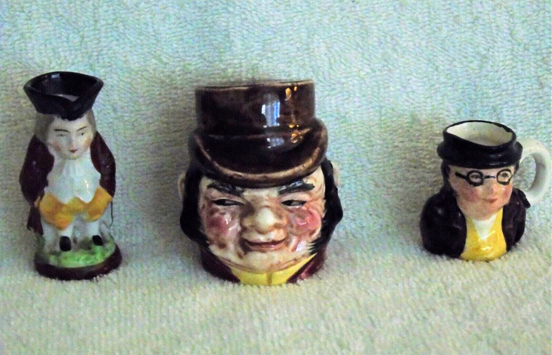 Lot Of 3 Vintage Japan Mini Porcelain Toby Jug / Mug and Shaker