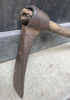 Antique blacksmith forged chisel axe timberframe mortise tool primitive farm hoe