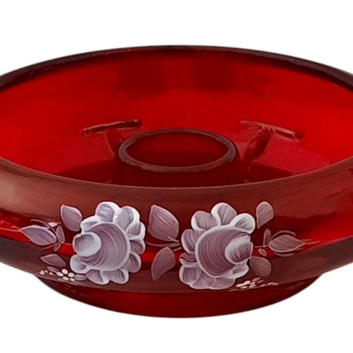 Fenton Ruby Red White Rose Candle Holder Kim L Finger Artist Signed Vintage Lamp