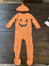 Pottery Barn Baby Kids Halloween Pumpkin Nursery Pajama  Hat 12-18m Orange NWT
