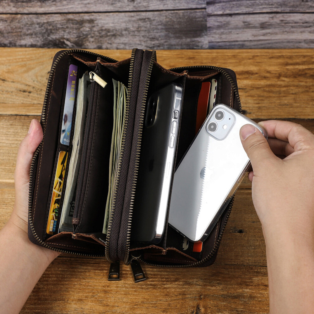 Genuine Leather Men's Wallet Clutch Bag Multi Card Holder Long