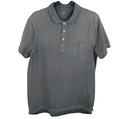 Garment-Dyed Slub Cotton Short Sleeve Gray Henley Shirt Men Size  Medium
