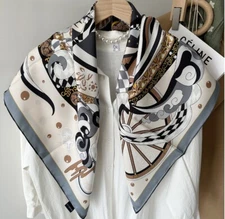 Pure 18 Momme Twill Silk Wrap Scarf Bandanna cloud Print Square Shawl 35’’