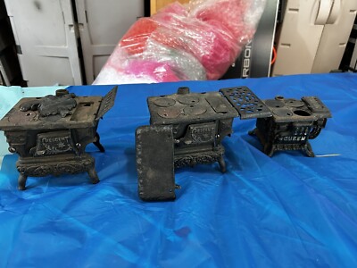 Cast Iron Stoves Vintage Minature(2)Crescent(1)  Queen For Parts Only