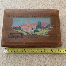 Vintage California Glace Fruits Wooden Redwood box The May Company Los Angeles 