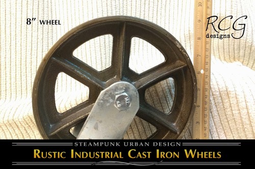 (4",5",6",8") Set of 4 Industrial Cast Iron Factory Cart Caster Wheels Rustic - Picture 8 of 8