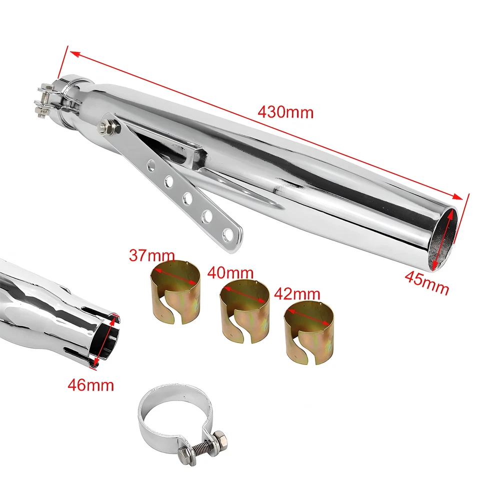 2X Tubos Silenciadores de Escape Universal Moto Deslizables Hierro Galvanizado 435MM Foto 3 de 4