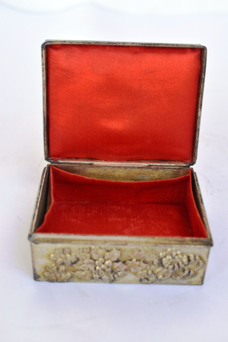 Vintage Floral Japanese Lead Metal Box Jewelry Trinket Vintage Floral Japanese Lead Metal Box Jewelry Trinket