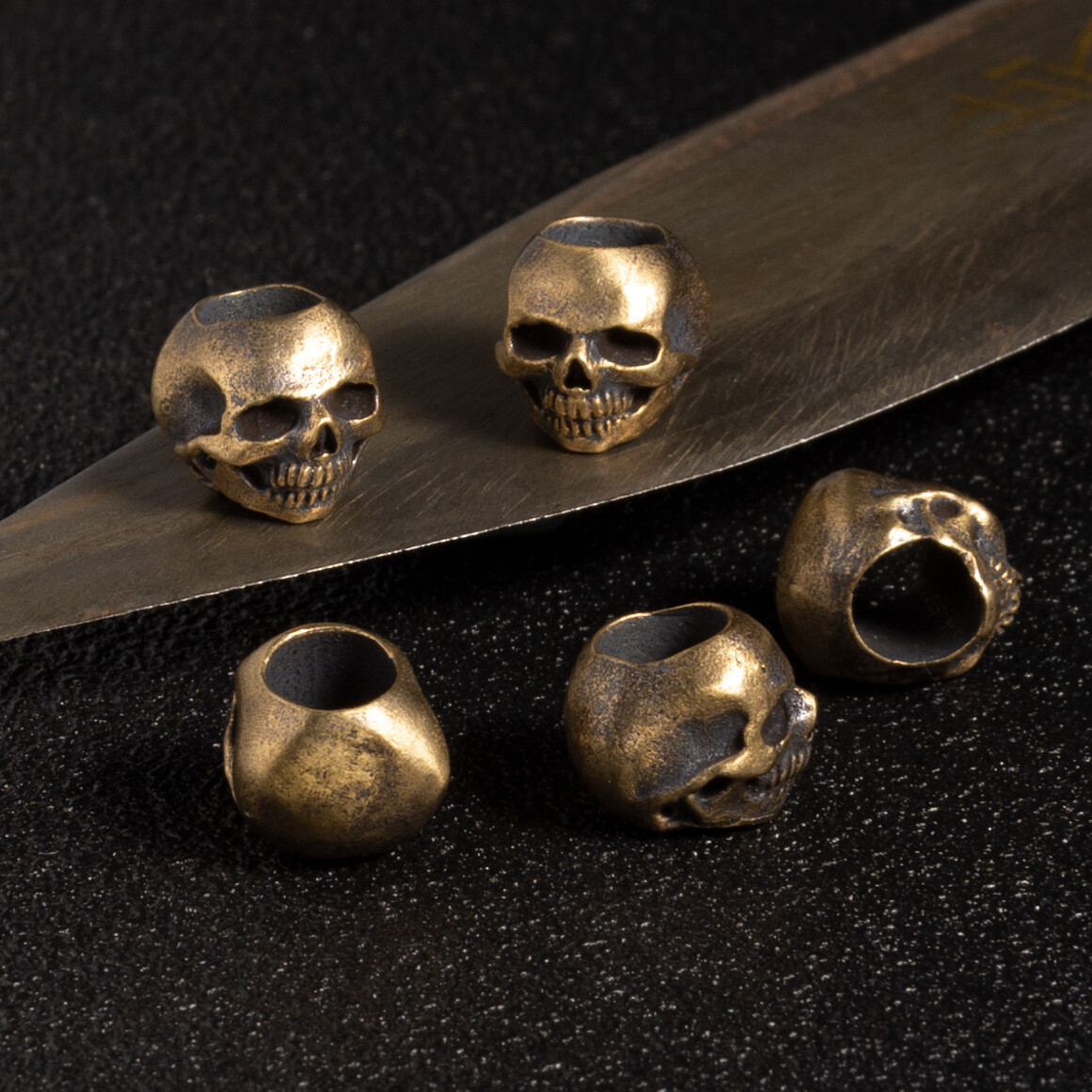 5pcs Mini Brass Skull Paracord Bead Lanyard Knife Spacer Beads