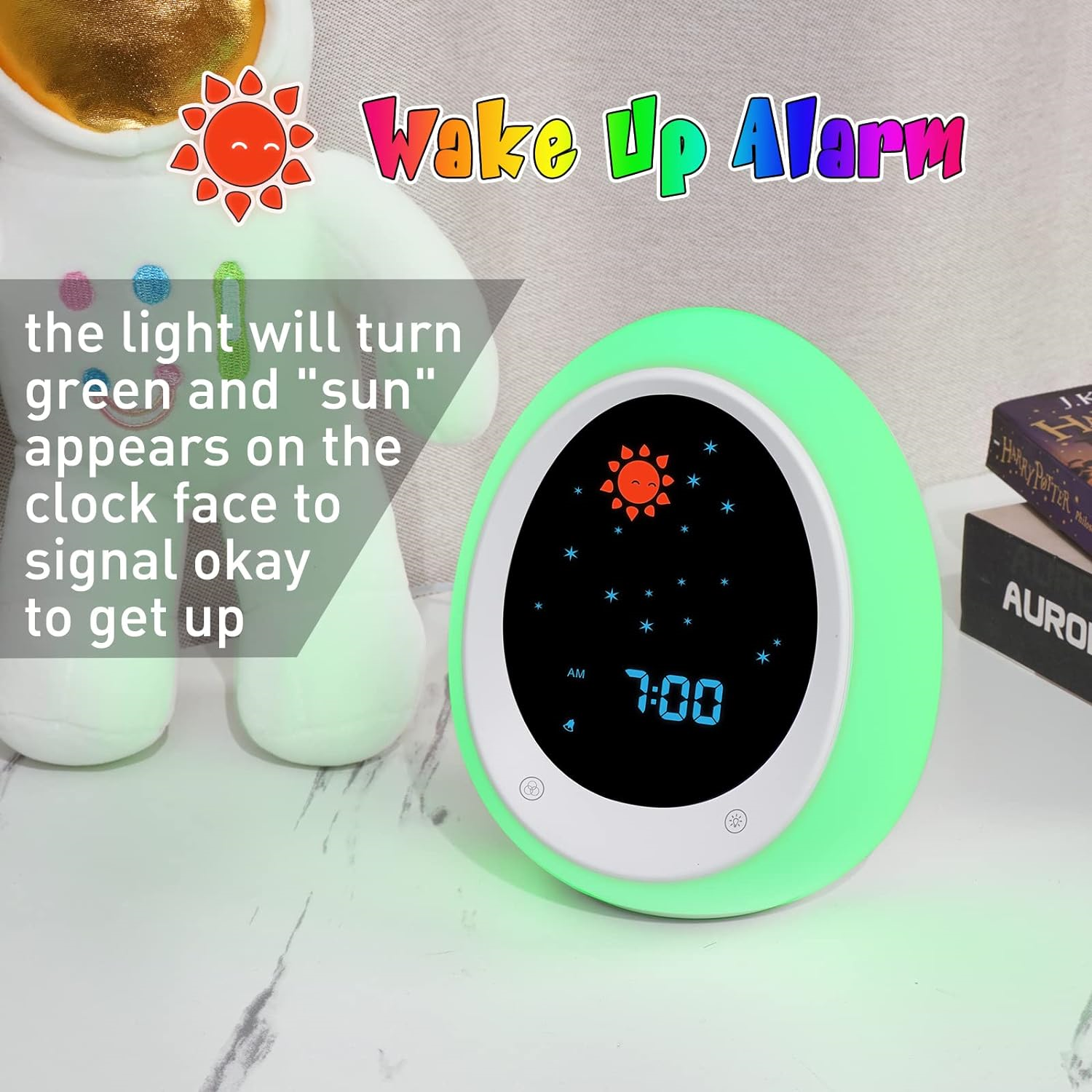 ANNNGUL Kids Alarm Clock, Toddler Sleep Training Clock with Sun & Moon